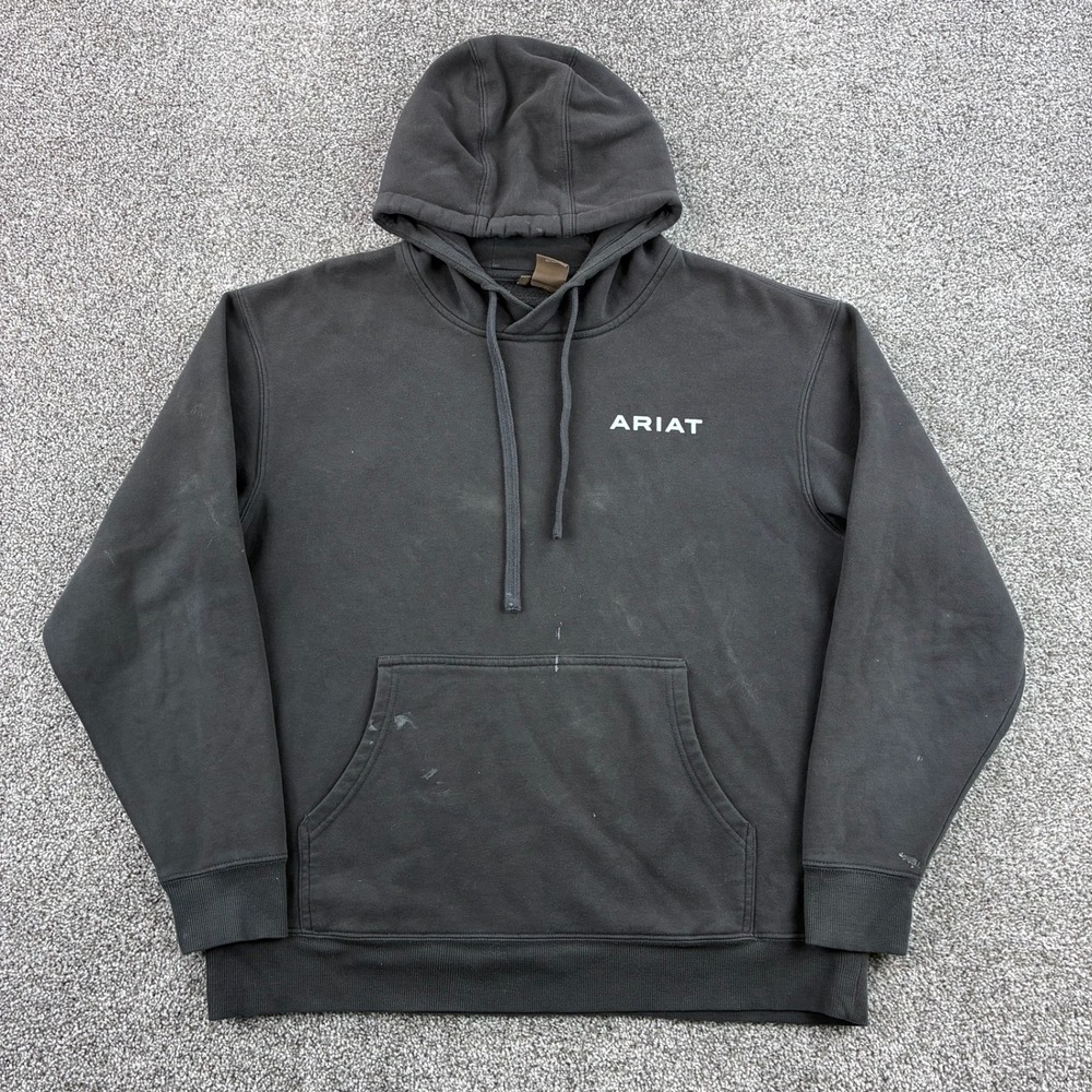 Ariat Hoodie Mens Large Black Pullover Western Workwear Sweatshirt Aztec Logo